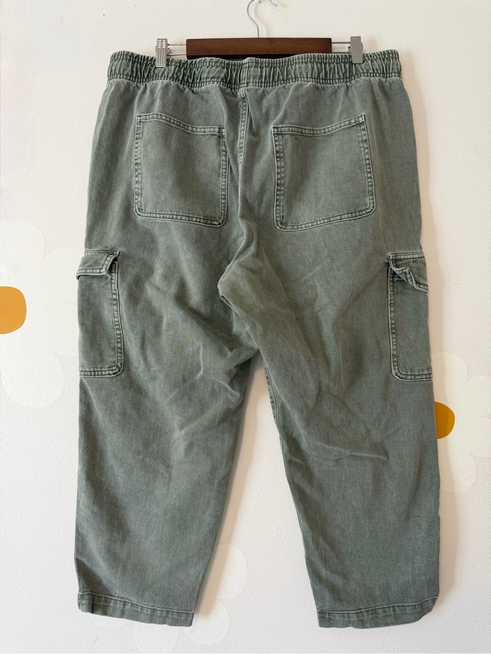 Gap Mid Rise Easy Wide Leg Drawstring 100% Cotton Cargo Pants in Mesculen Green - Picture 7 of 13